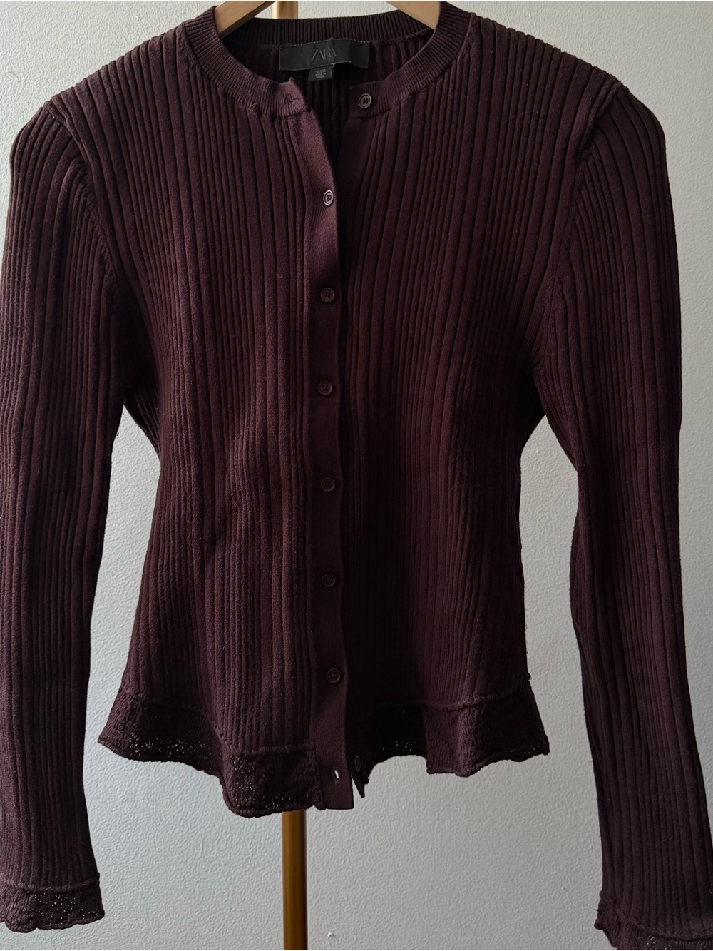 Zara Ribbed Knit Cardigan Chocolate